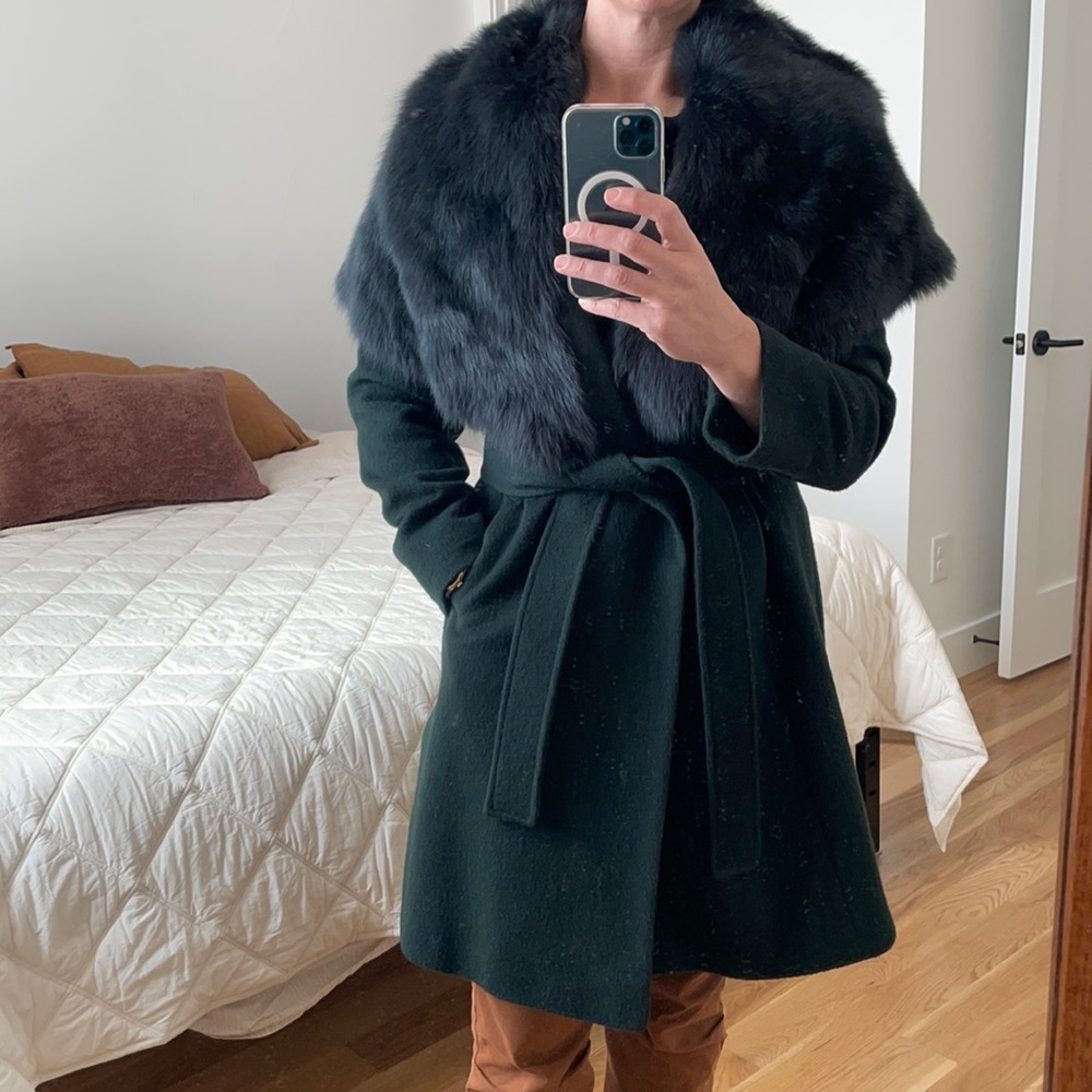 Elie Tahari Wool and Fur Collar Coat